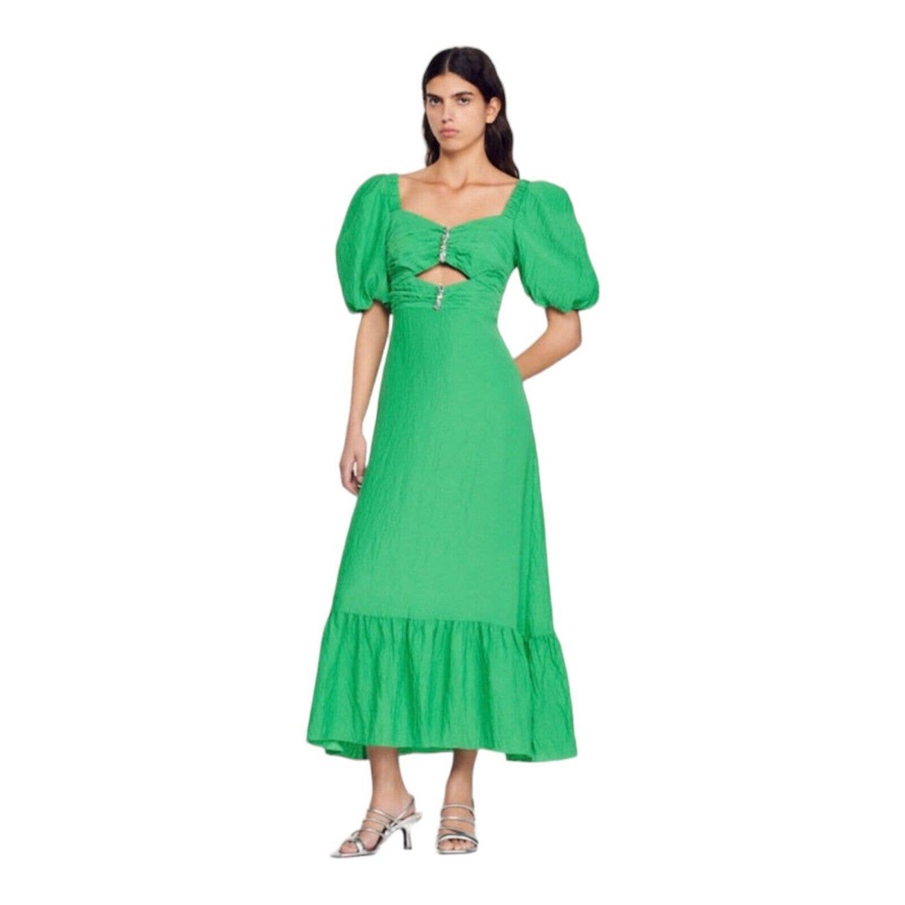 Sandro Falbala Rhinestone‎ Embellished Cutout Midi Dress Green 36 / Small New